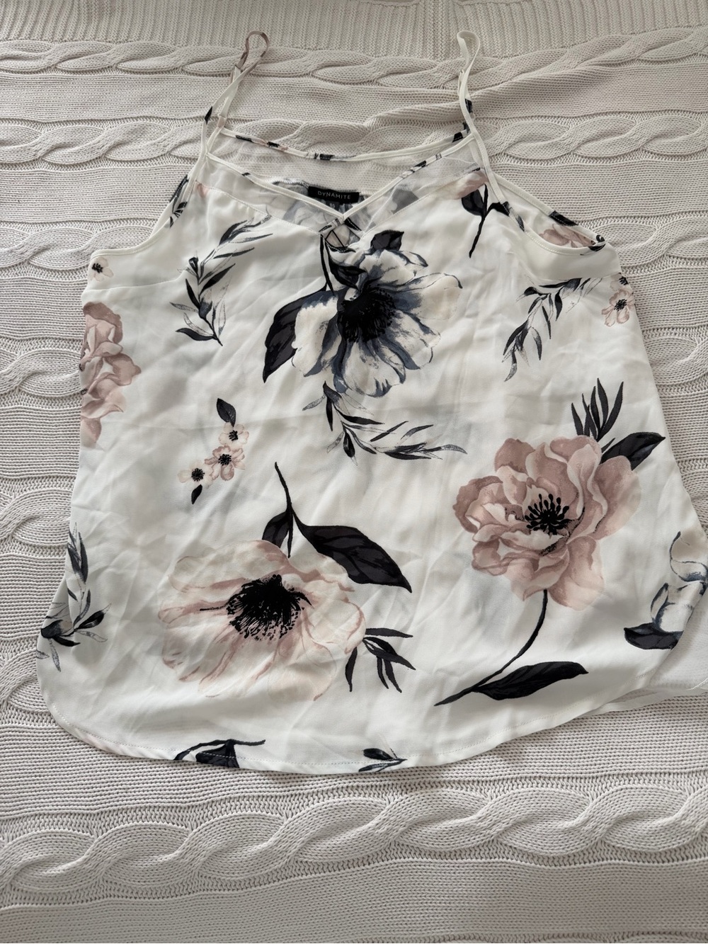 Dynamite White Floral Cami Top - Blush & Black Floral Print Size L